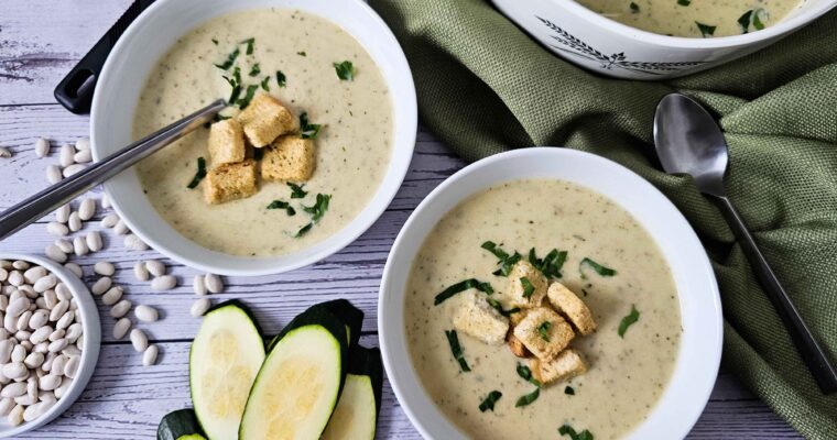 SET TWO BOWLS OF CREAMY ZUCCHINI SOUP TOGETHER SET AS FEATURED IMAGE