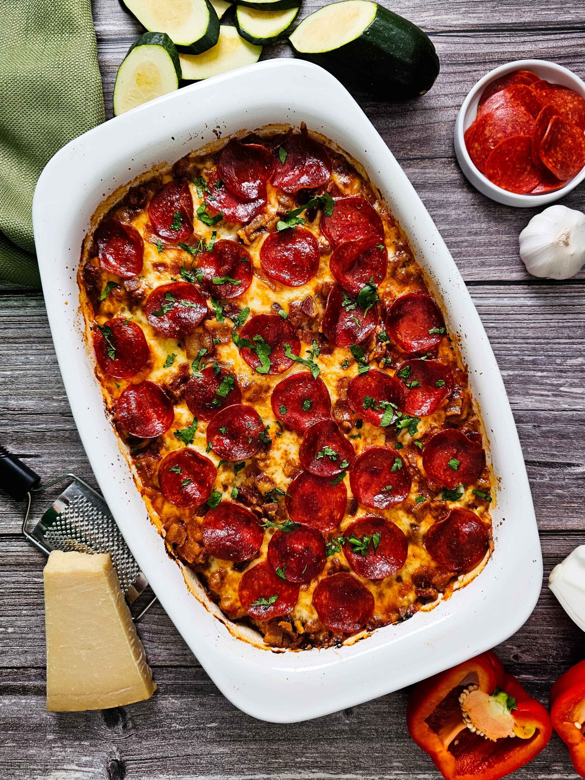 BAKED TRIPLE MEAT ZUCCHINI CASSEROLE