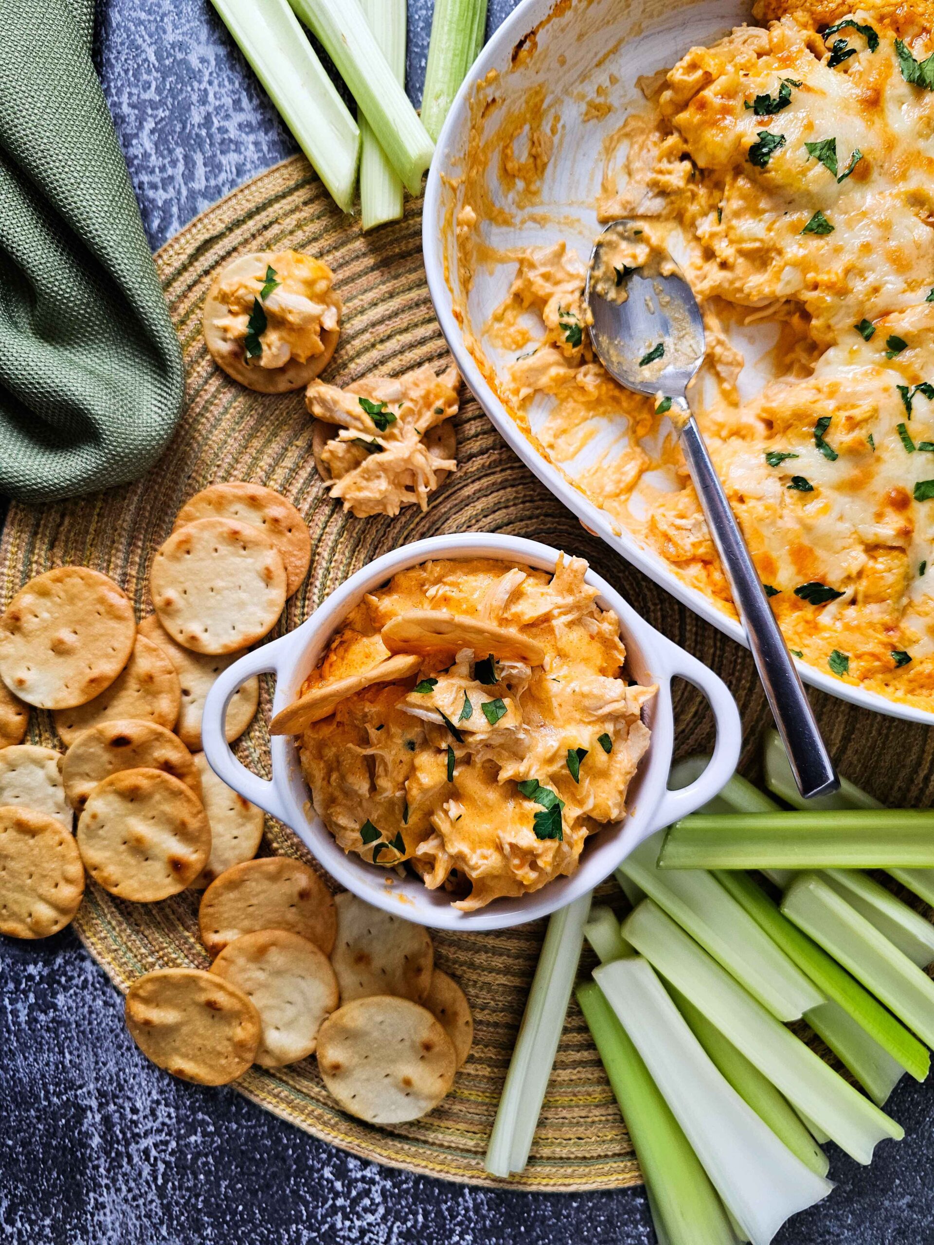 GARNISH AND SERVE THE BUFFALO RANCH CHICKEN DIP