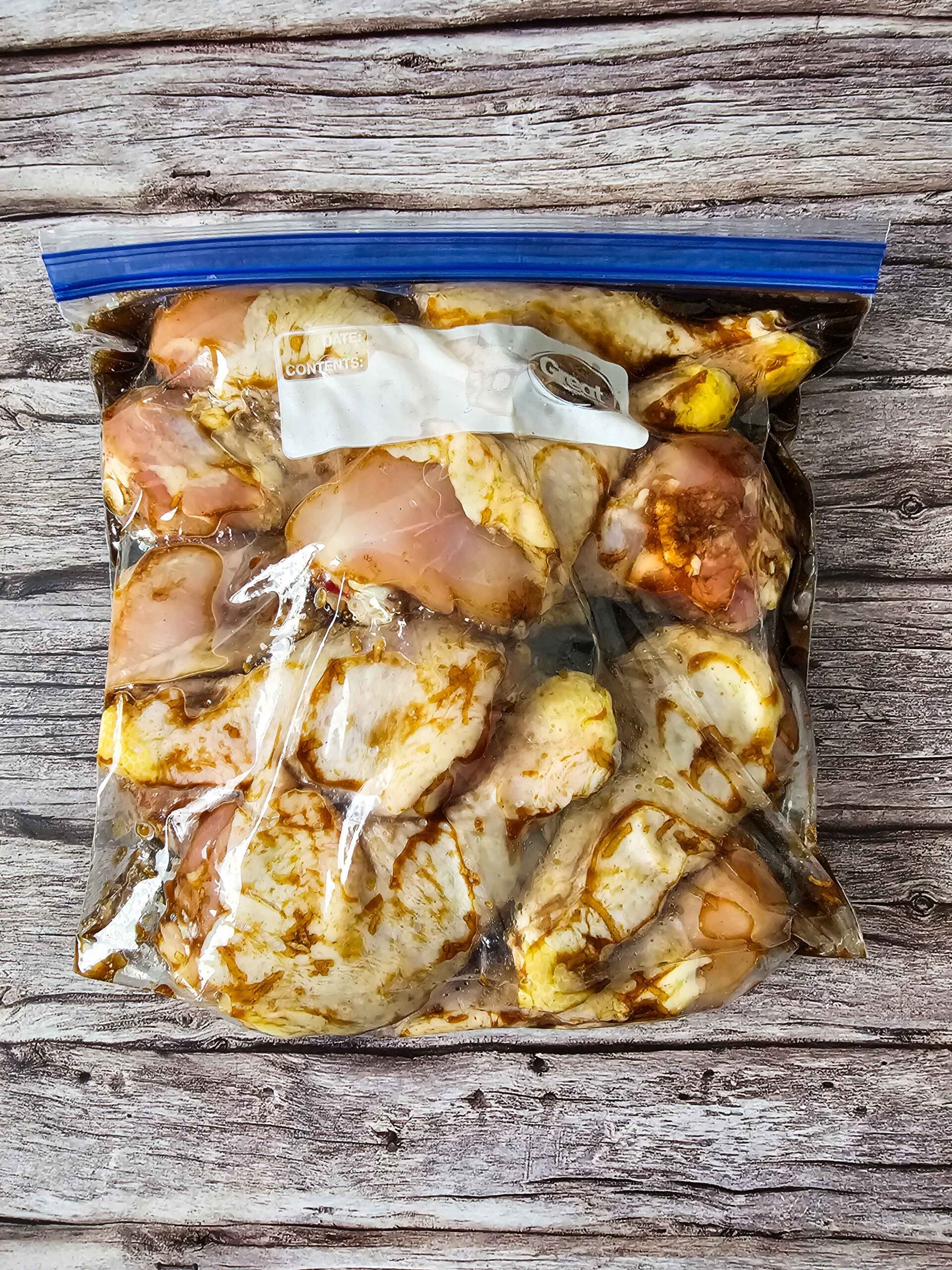 MARINATE THE CHICKEN IN A ZIP TOP BAG AND REFRIFERATE OVER NIGHT