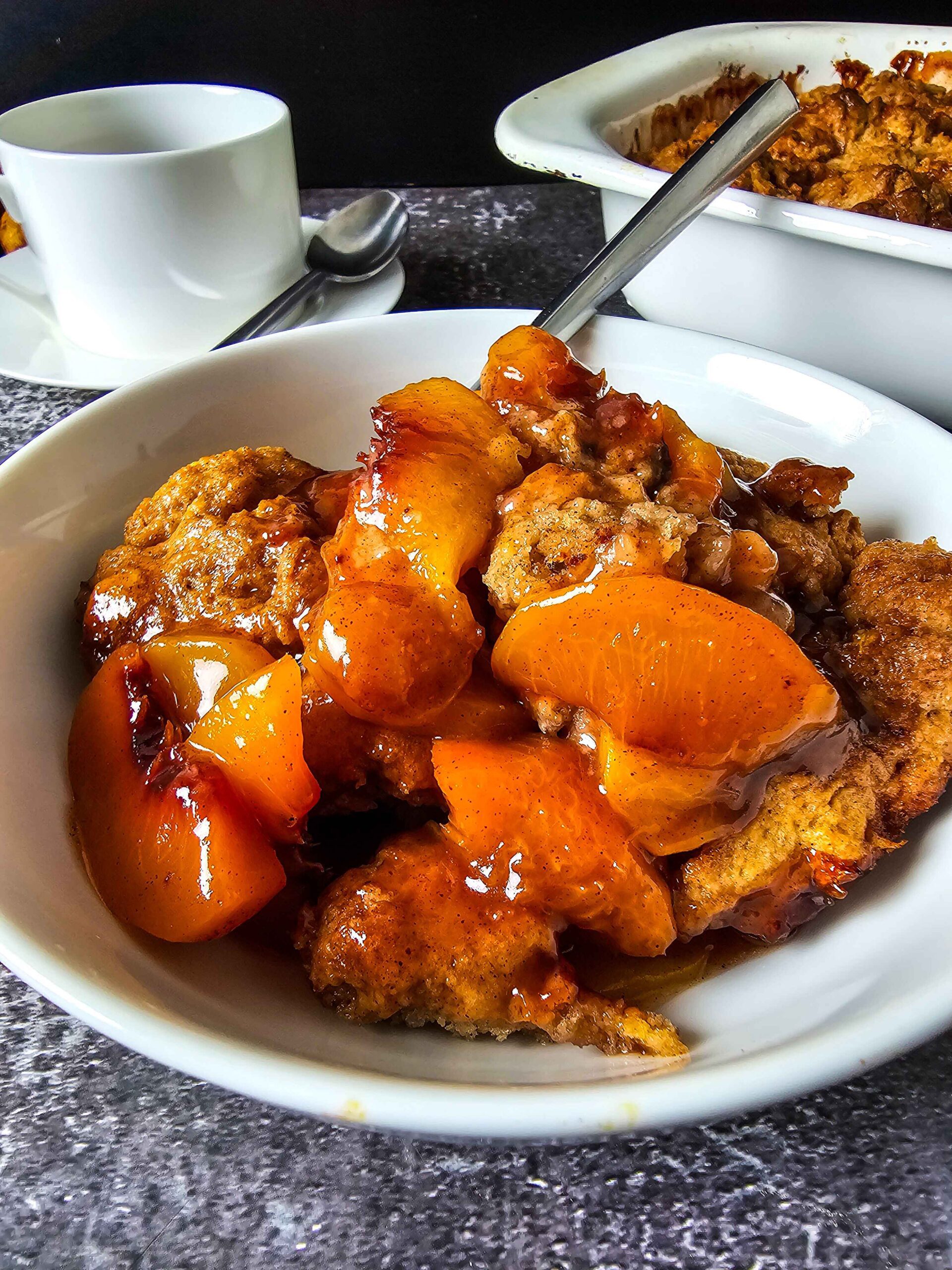 SERVE THE PEACH COBBLER WITH A SCOOP OF VANILLA ICE CREAM IF YOU DESIRE