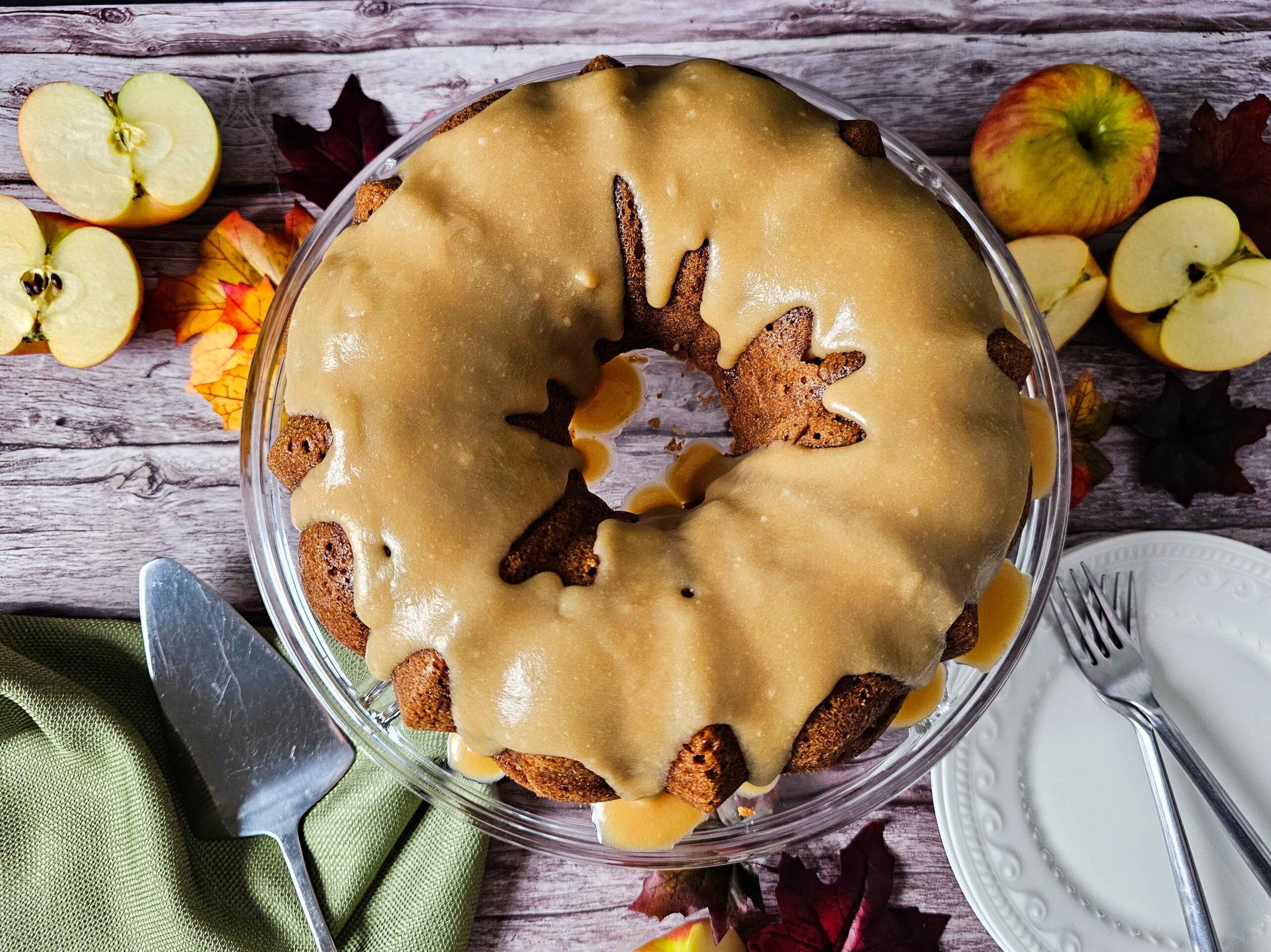 Simple Apple Bundt Cake with Warm Caramel Glaze