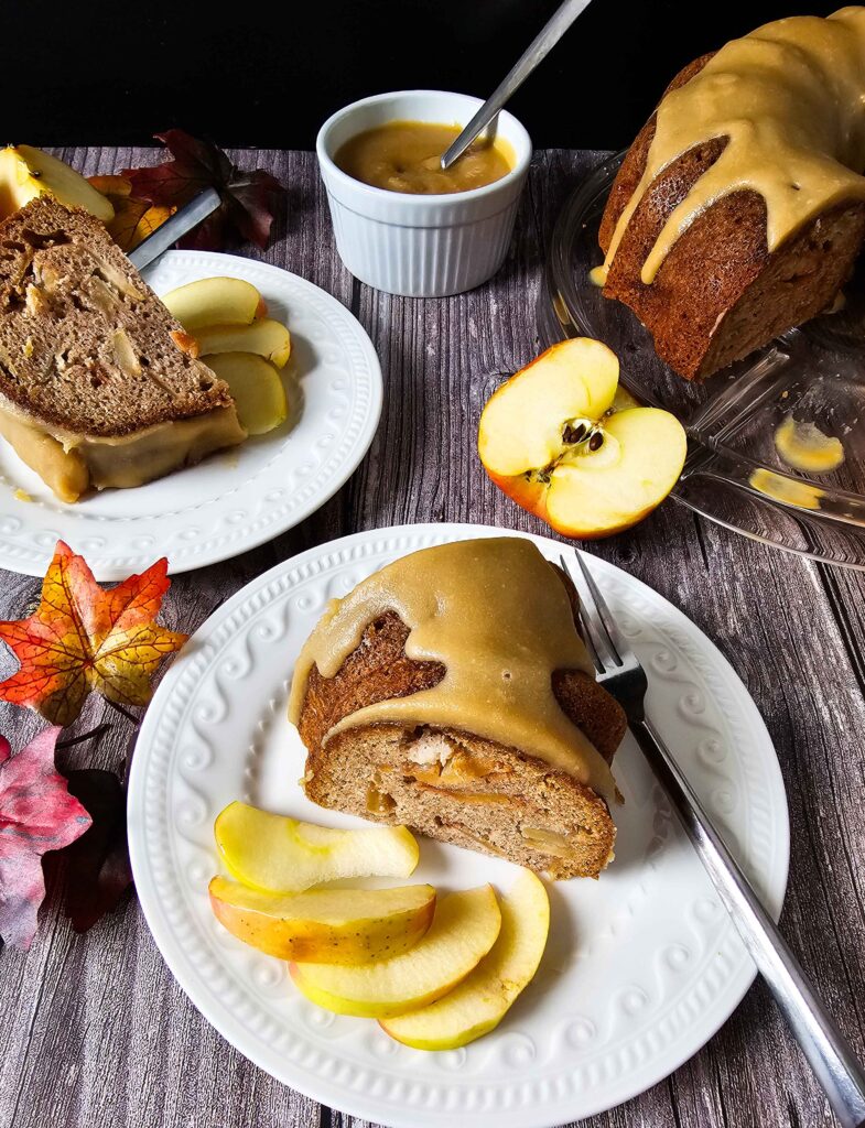 SLICED APPLE CAKE WITH CARAMEL GLAZE