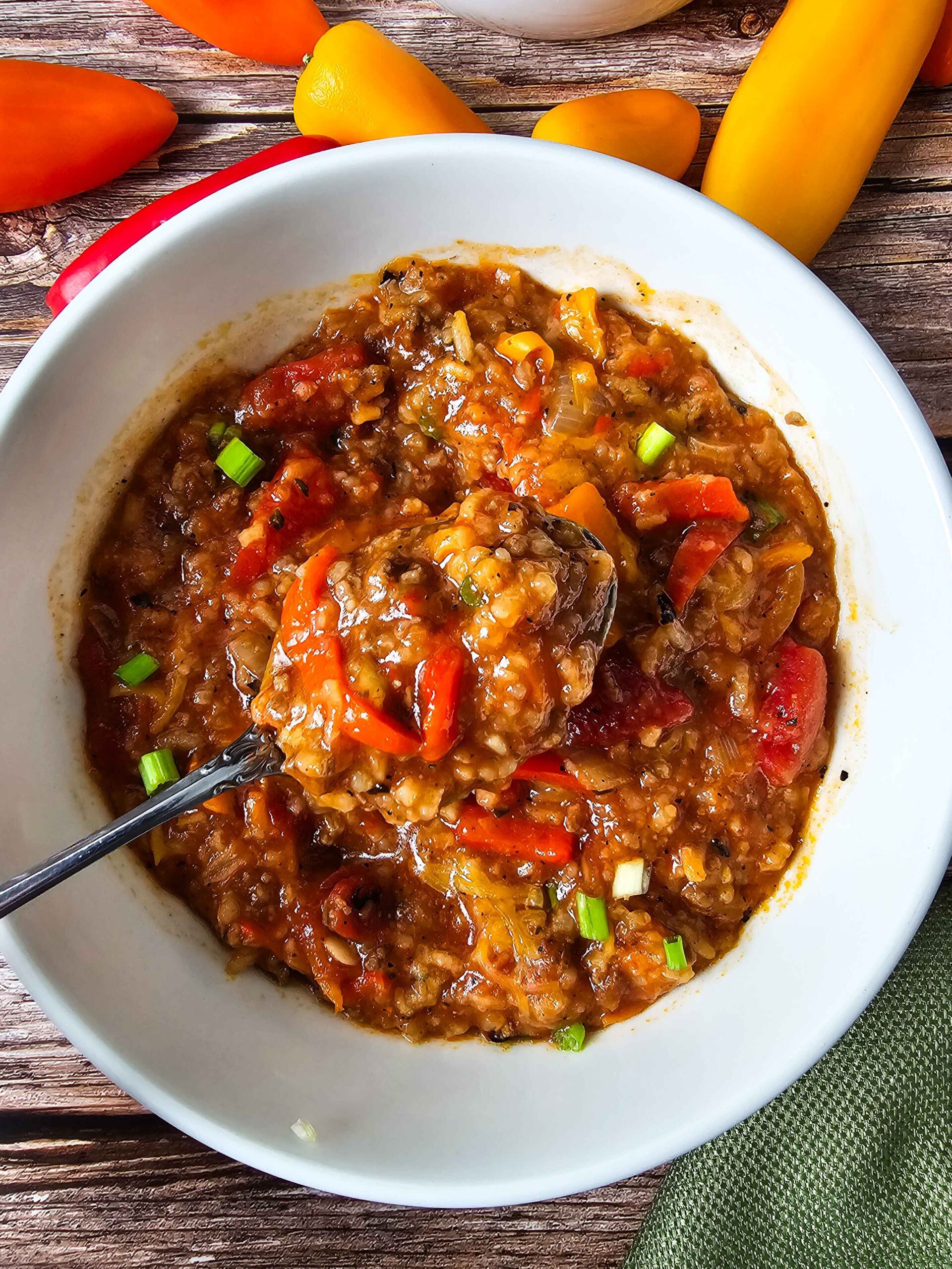 GARNISH AND SERVE THE STUFFED PEPPER SOUP