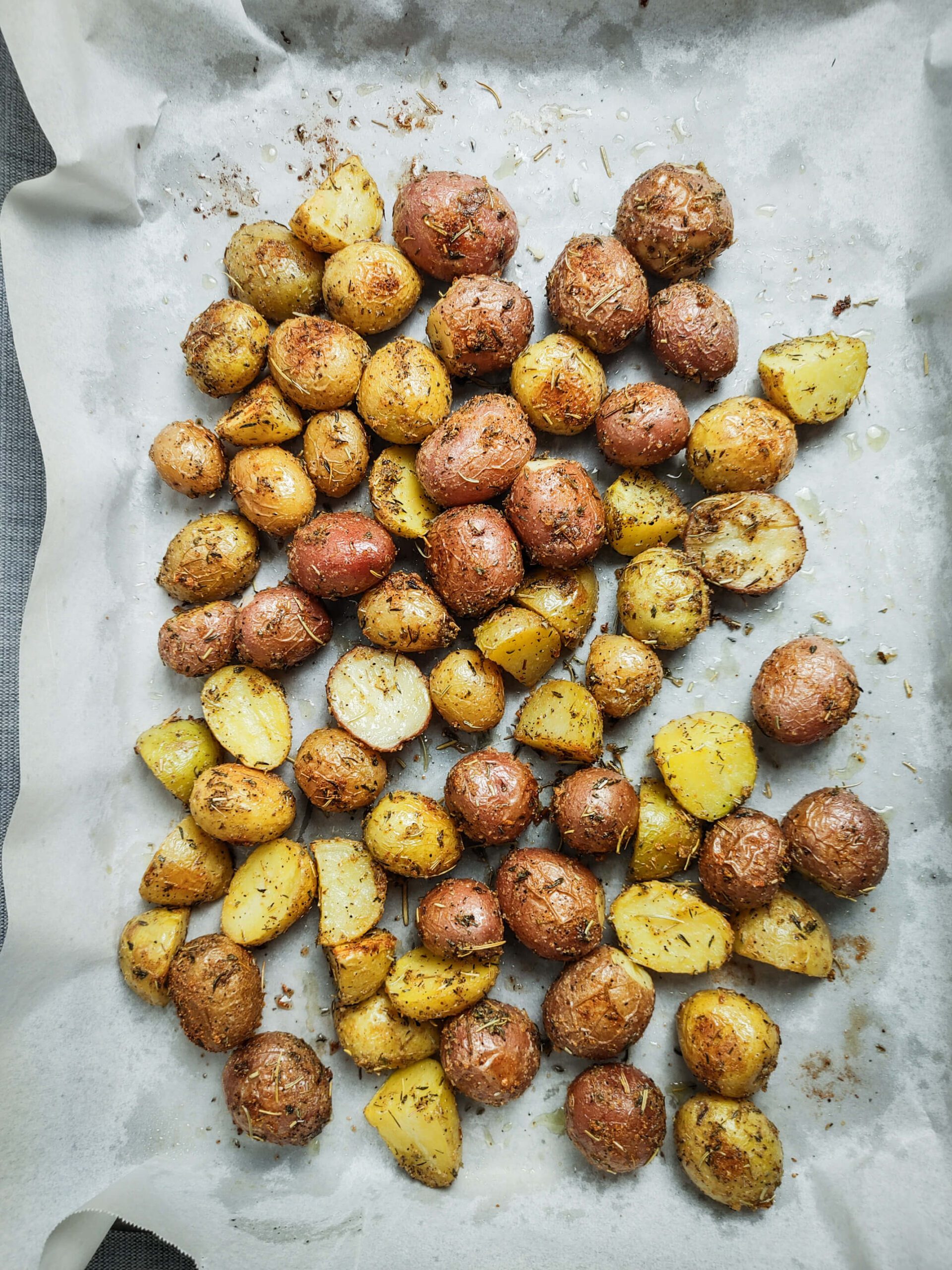 ROAST THE POTATOES IN THE OVEN FOR 30 MINUTES @ 400 DEGREES