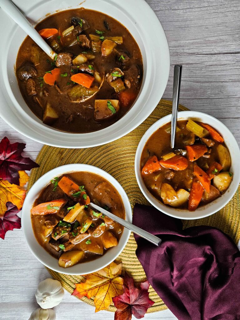 old fashioned beef stew served with crusty bread