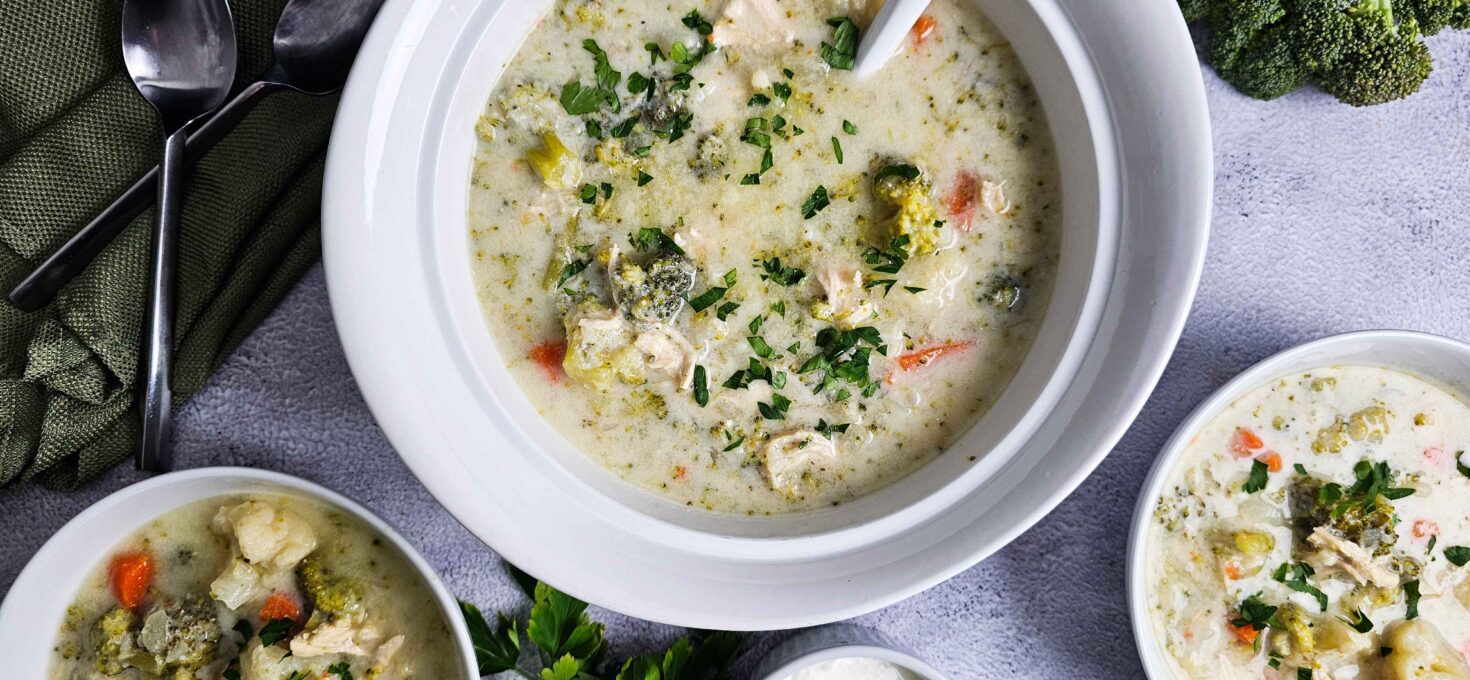 Velvety Sour Cream Broccoli Cauliflower Chicken Soup