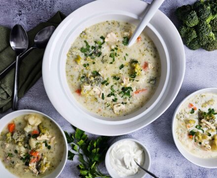 Velvety Sour Cream Broccoli Cauliflower Chicken Soup