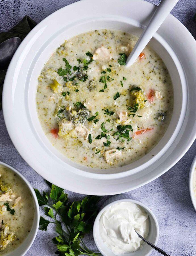 Velvety Sour Cream Broccoli Cauliflower Chicken Soup