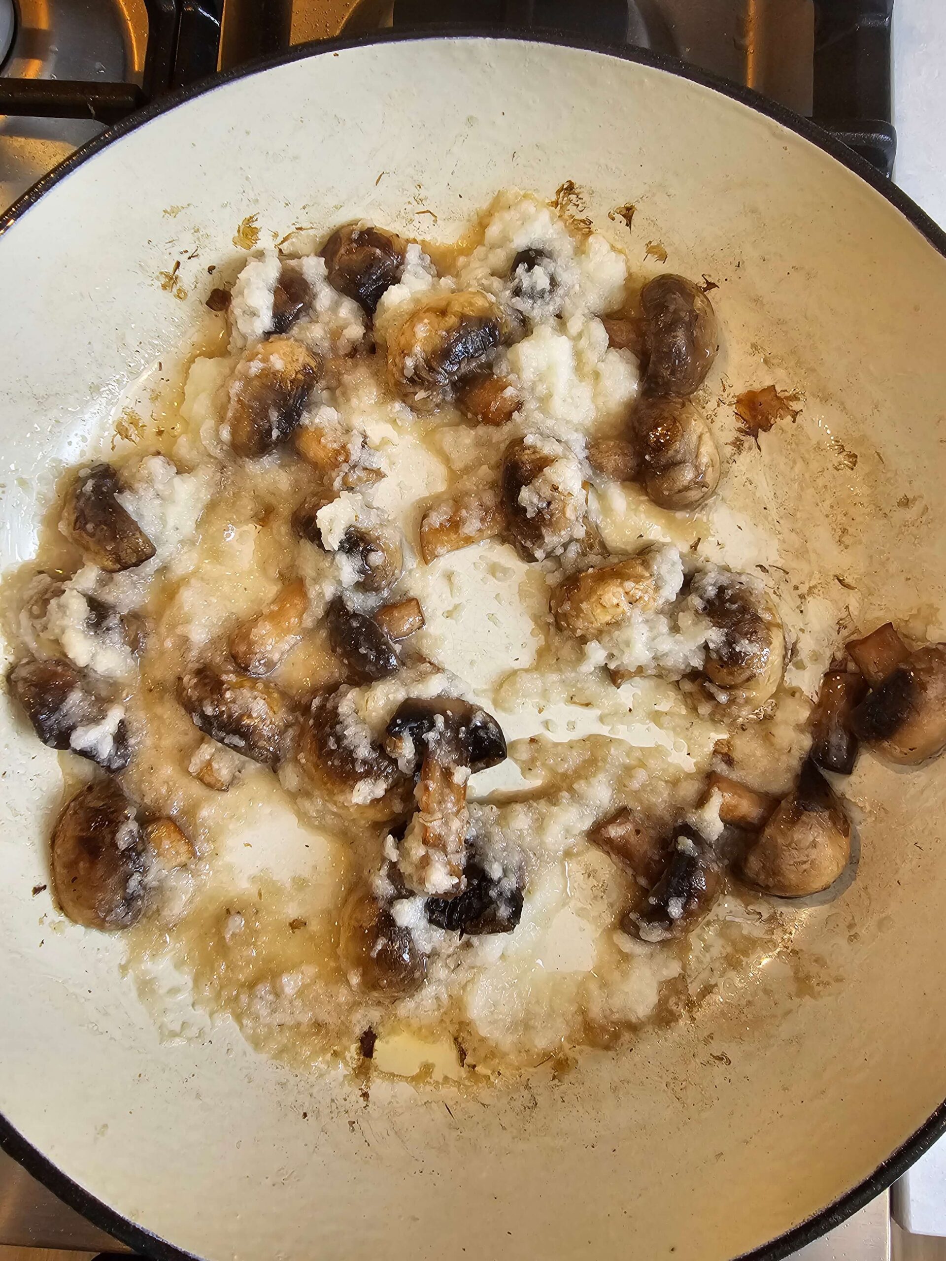 SAUTE ONIONS MUSHROOMS AND GARLIC INTO A SKILLET WITH AVOCADO OIL