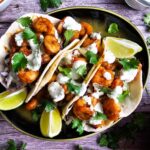 LARGE PLATER WITH THREE LOADED SHRIMP TACO