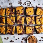 9X13 BROWNIE BAR CUT UP INTO SQUARES AND SPRINKLED WITH CHOCOLATE CHIPS