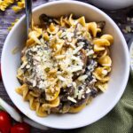 white bowl of creamy mushroom stroganoff