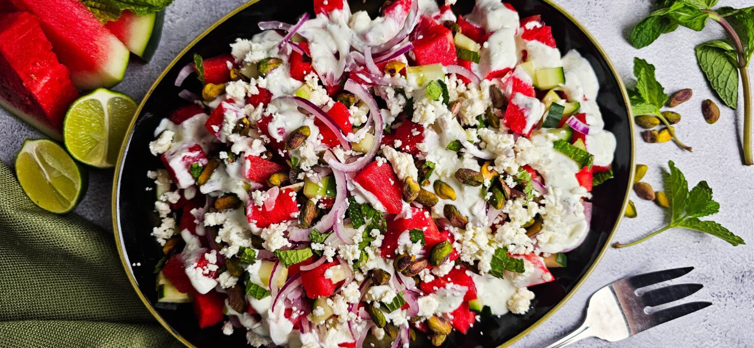 Fresh Watermelon Salad with Yogurt Lime Dressing