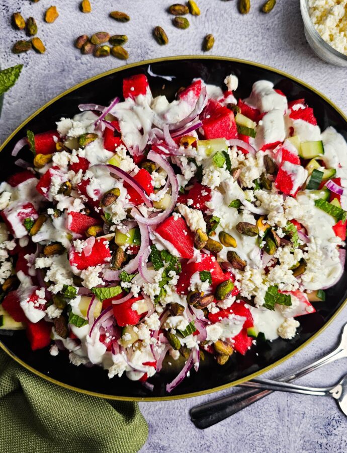 Fresh Watermelon Salad with Yogurt Lime Dressing
