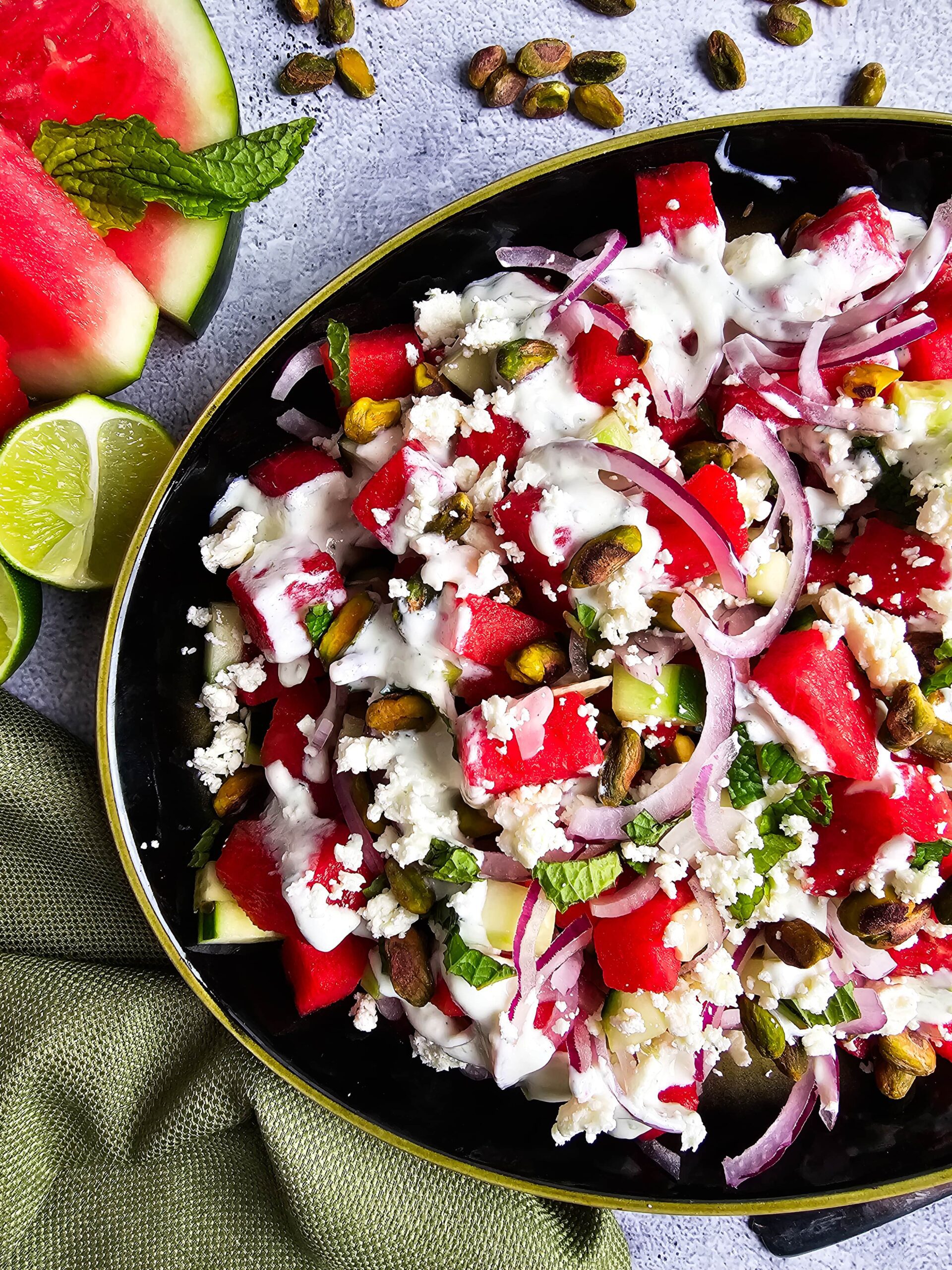 DRIZZLE THE YOGURT LIME DRESSING OVER THE SALAD