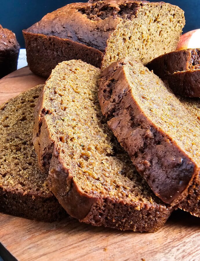 Moist Zucchini Apple Molasses Bread – (2 Large Loaves)