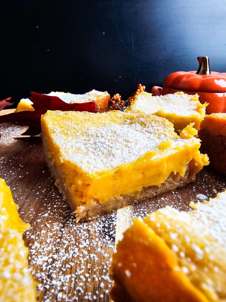 UP CLOSE SLICE OF PUMPKIN BARS