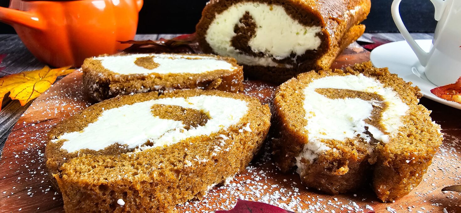 Simple Homemade Pumpkin Roll with Sweet Cream Cheese Swirl