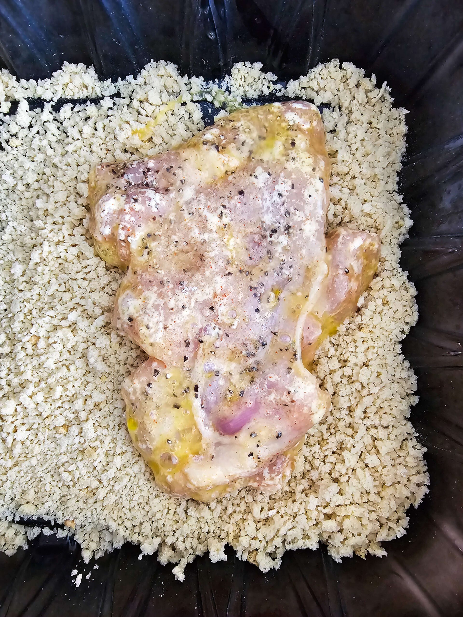DREDGE THE CHICKEN IN THE FLOUR CORNSTARCH EGG AND PANKO MIXTURE
