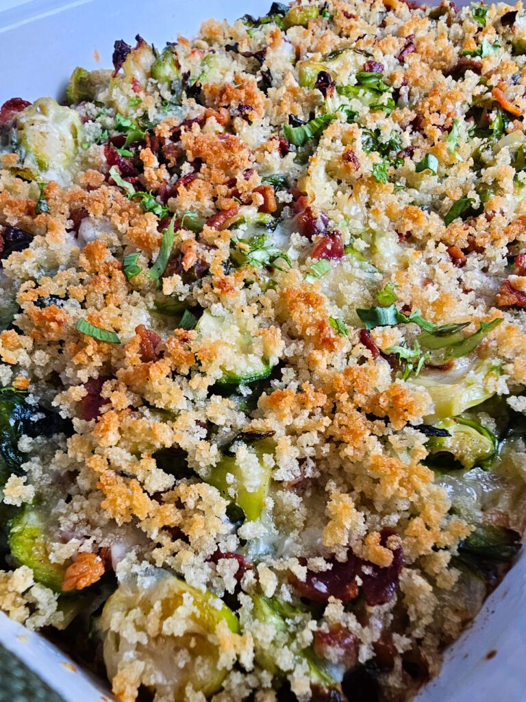 UP CLOSE PHOTO OF THE BAKED CASSEROLE