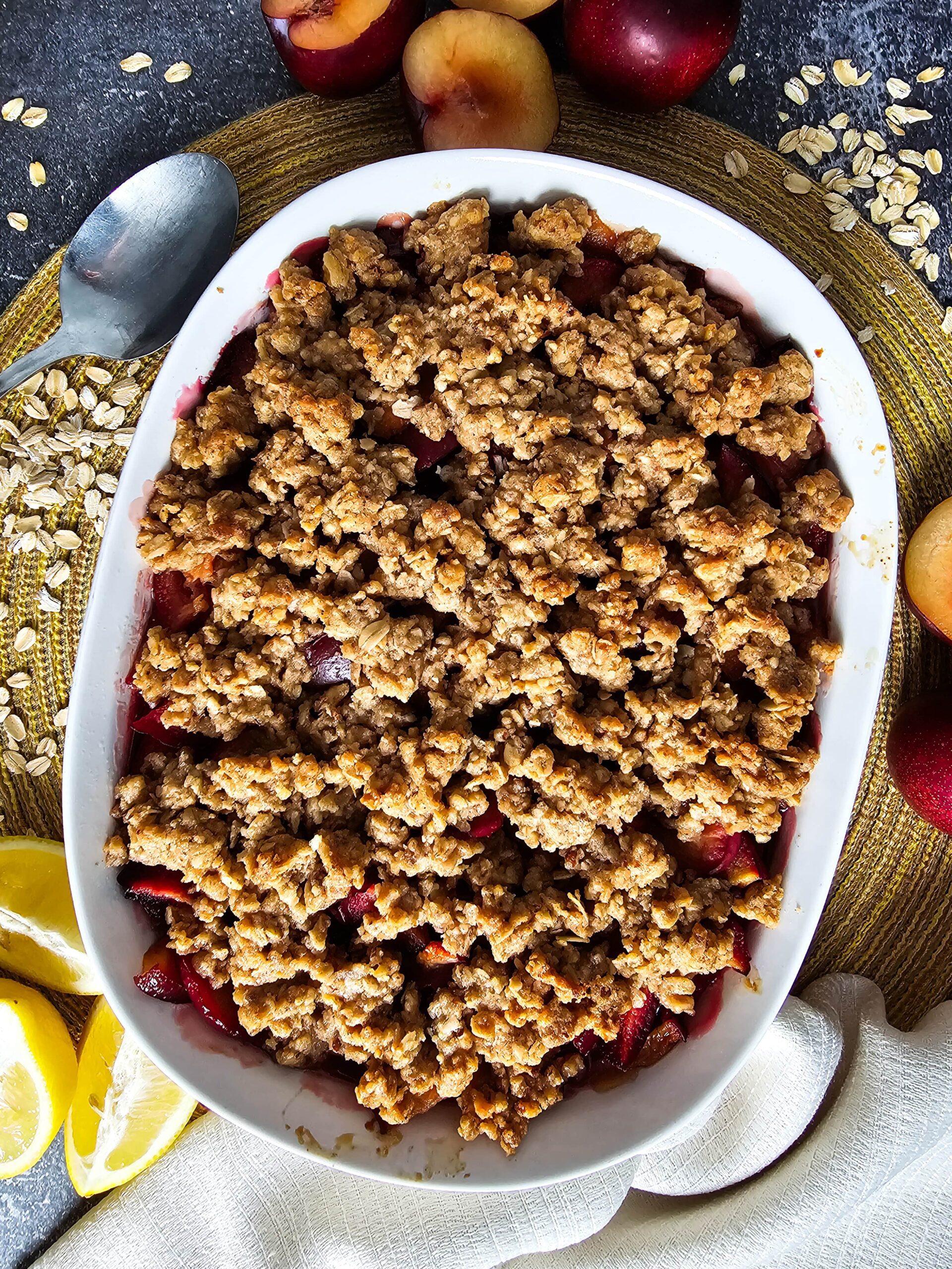 SERVE THE BAKED PLUM CRISP AND SERVE WITH VANILLA ICE CREAM OR WHIPPED CREAM.