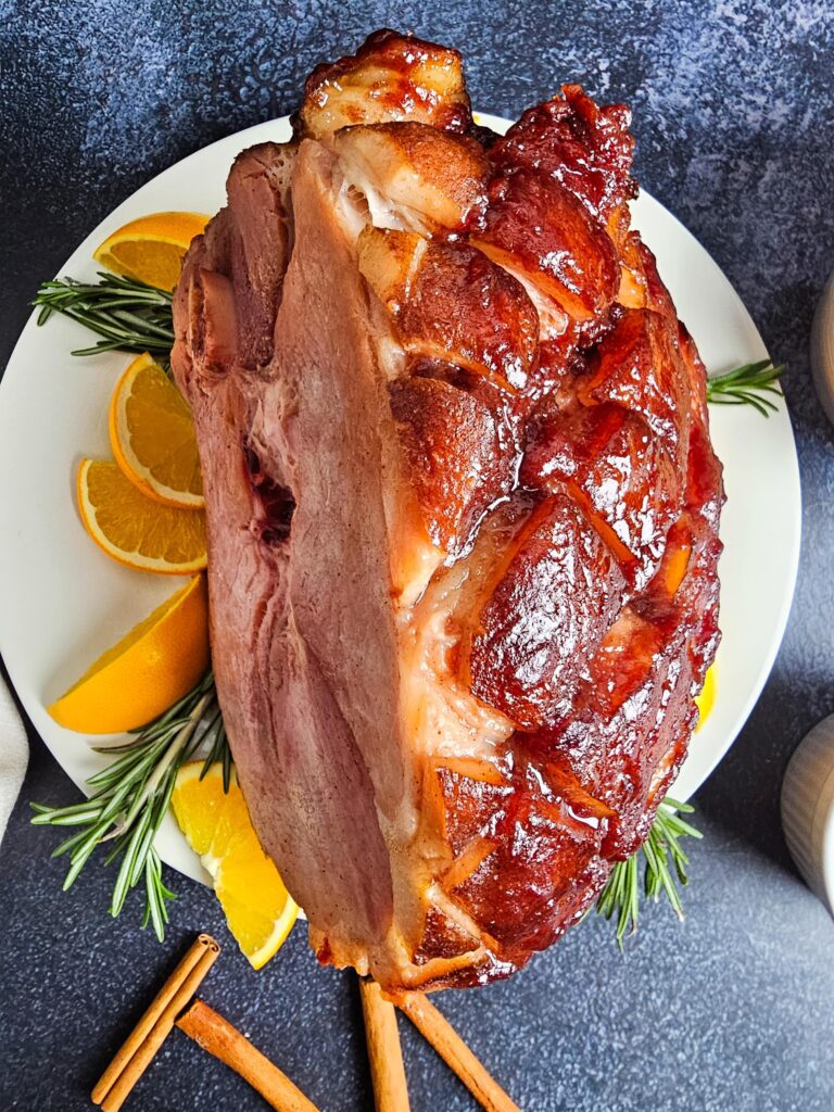OVERHEAD SHOT OF THE GLAZED HAM