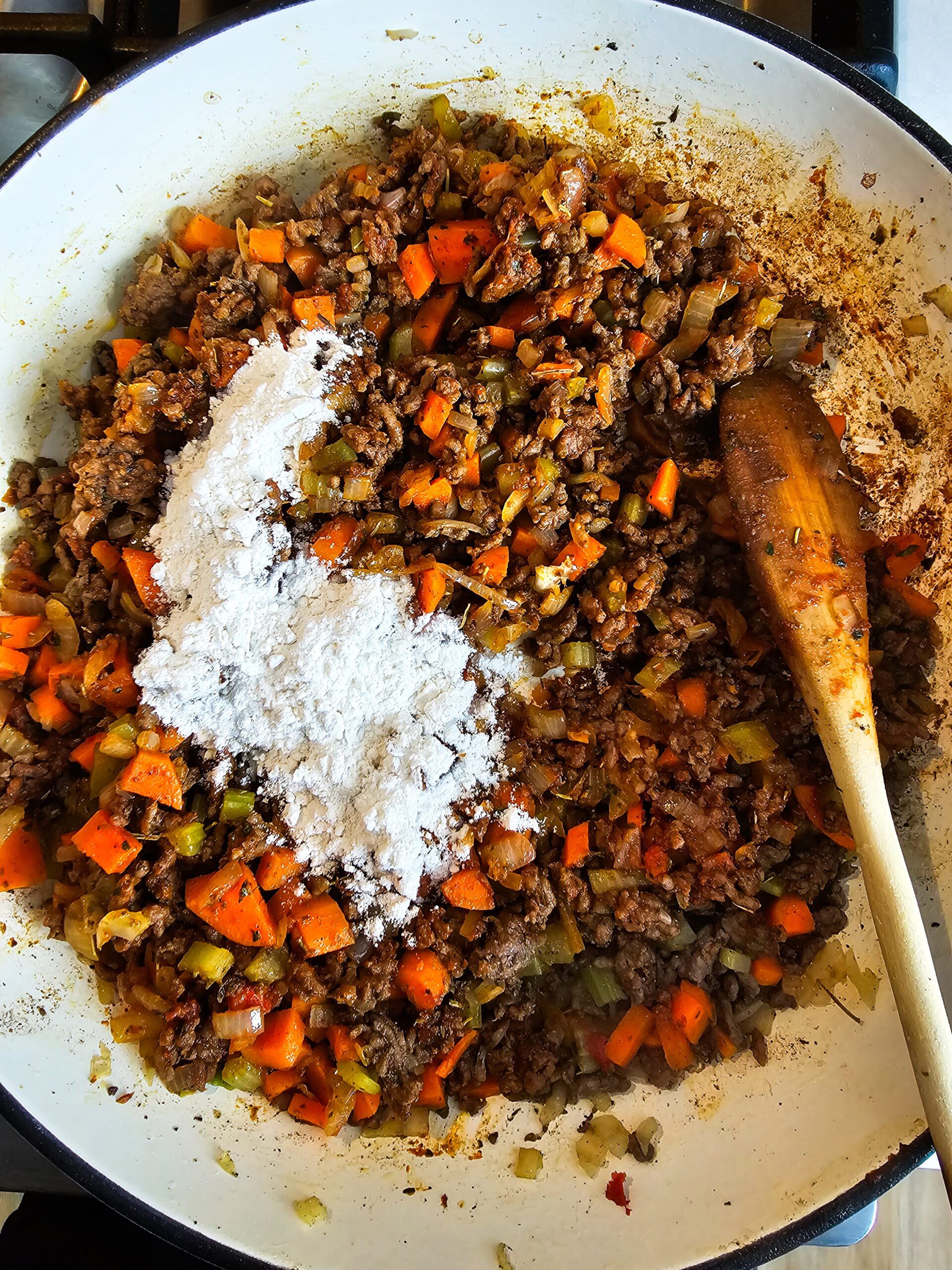 ADD THE FLOUR AND THE BEEF BROTH