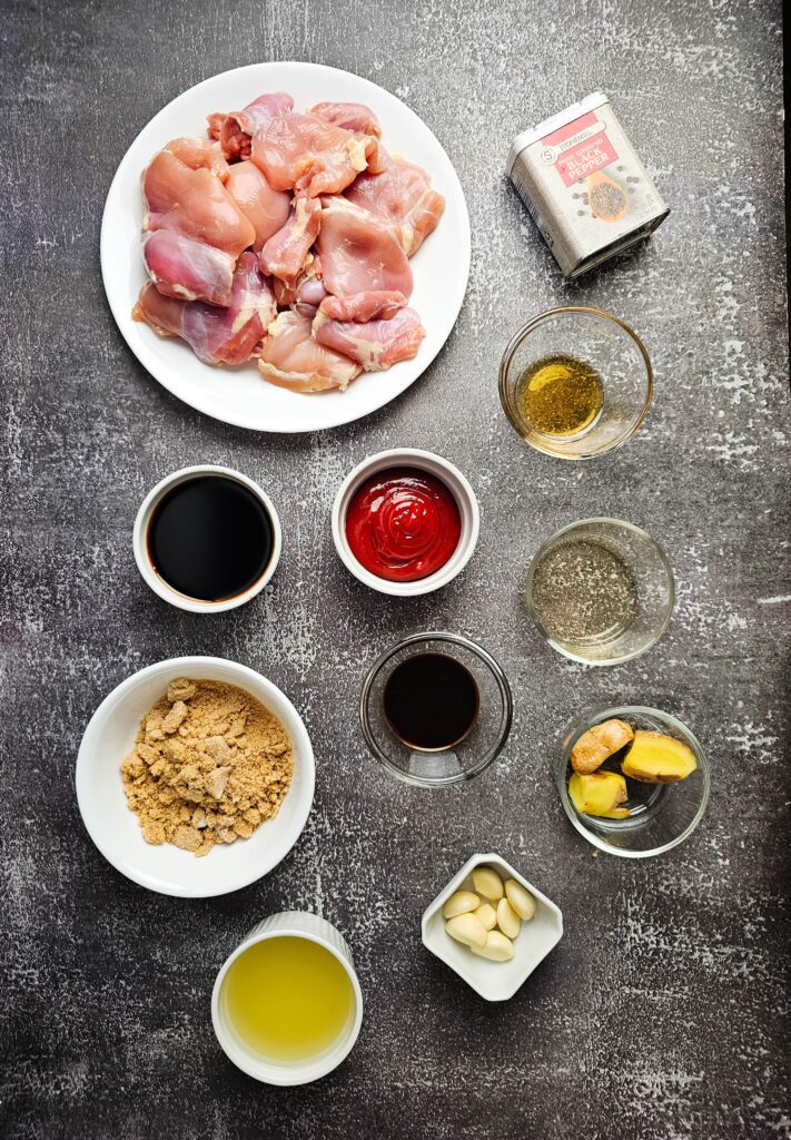  ingredients for huli huli chicken recipe laid flat