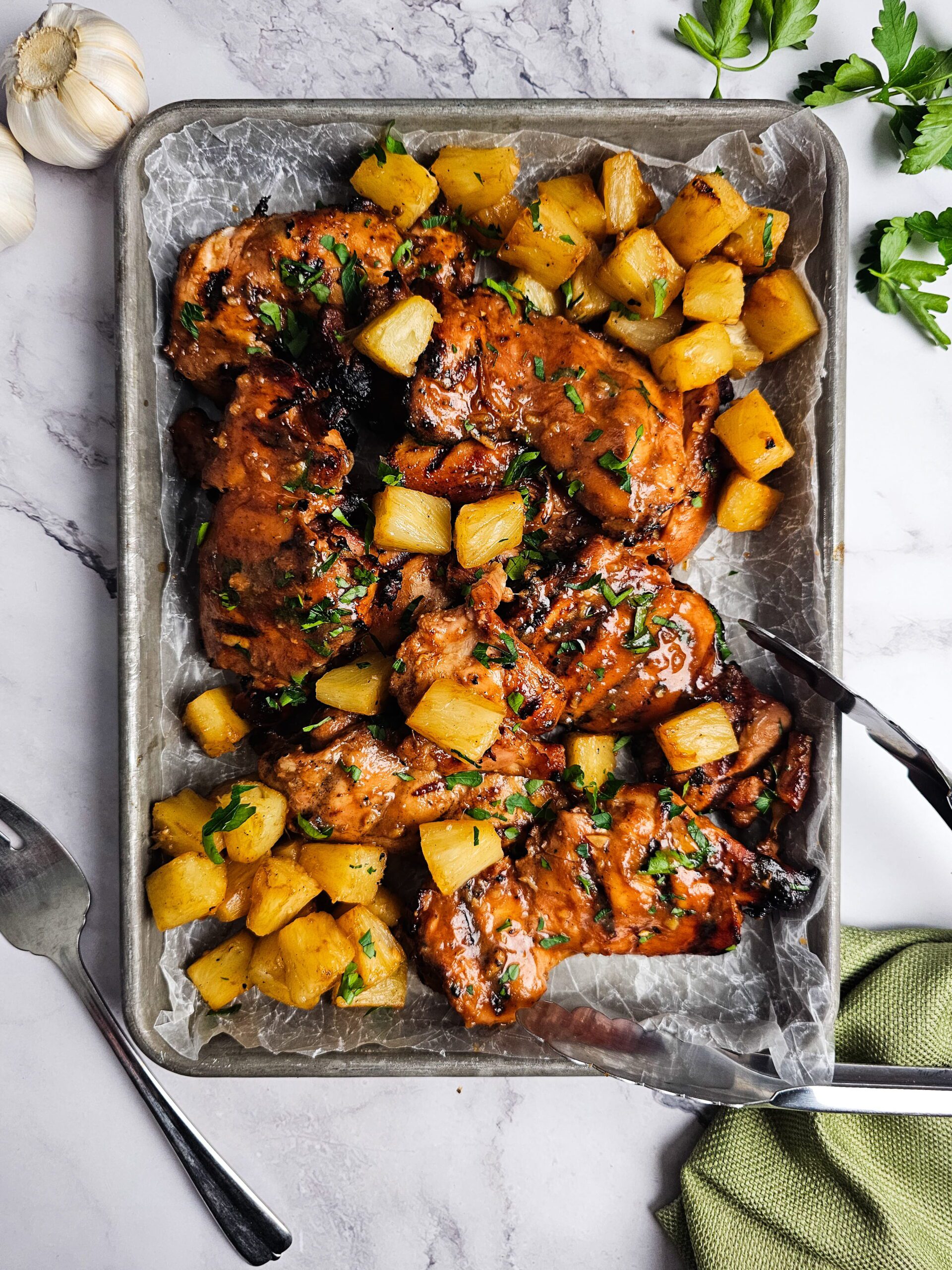 glazed huli huli chicken fresh off the grill close up