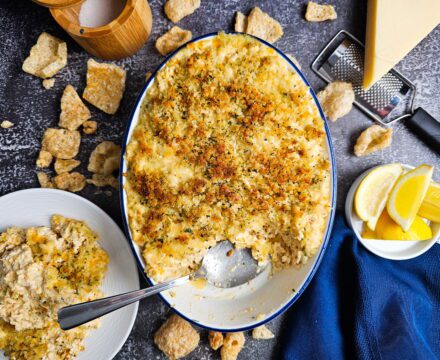 Creamy Low Carb Chicken Casserole with Pork Rind Topping (No Canned Soup)