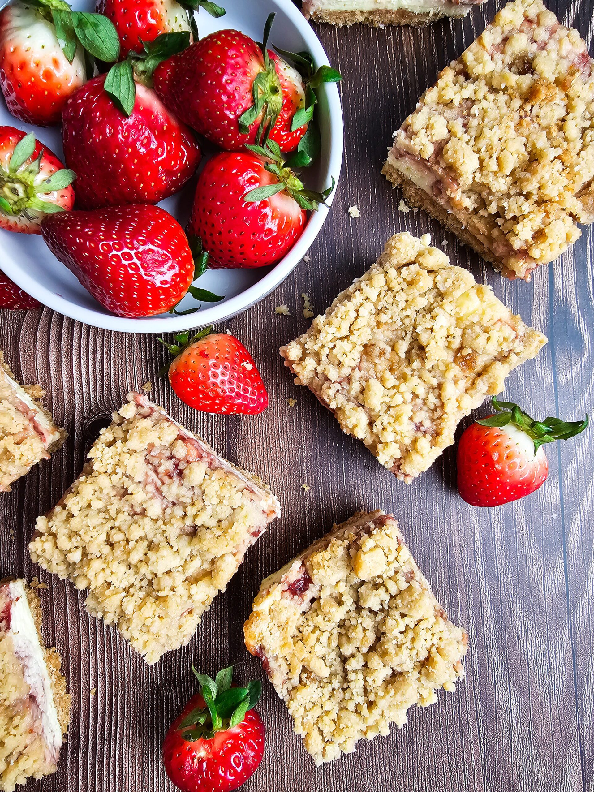 sliced strawberry bars lifted from pan