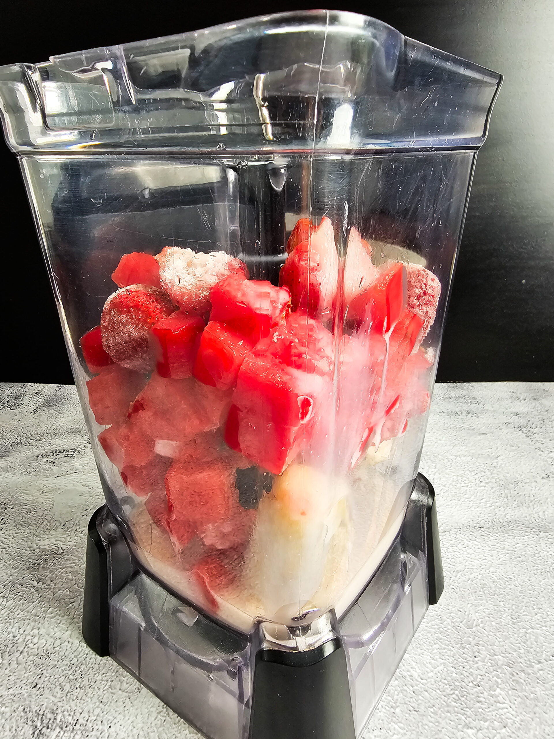 fruit and liquid in the high powered blender