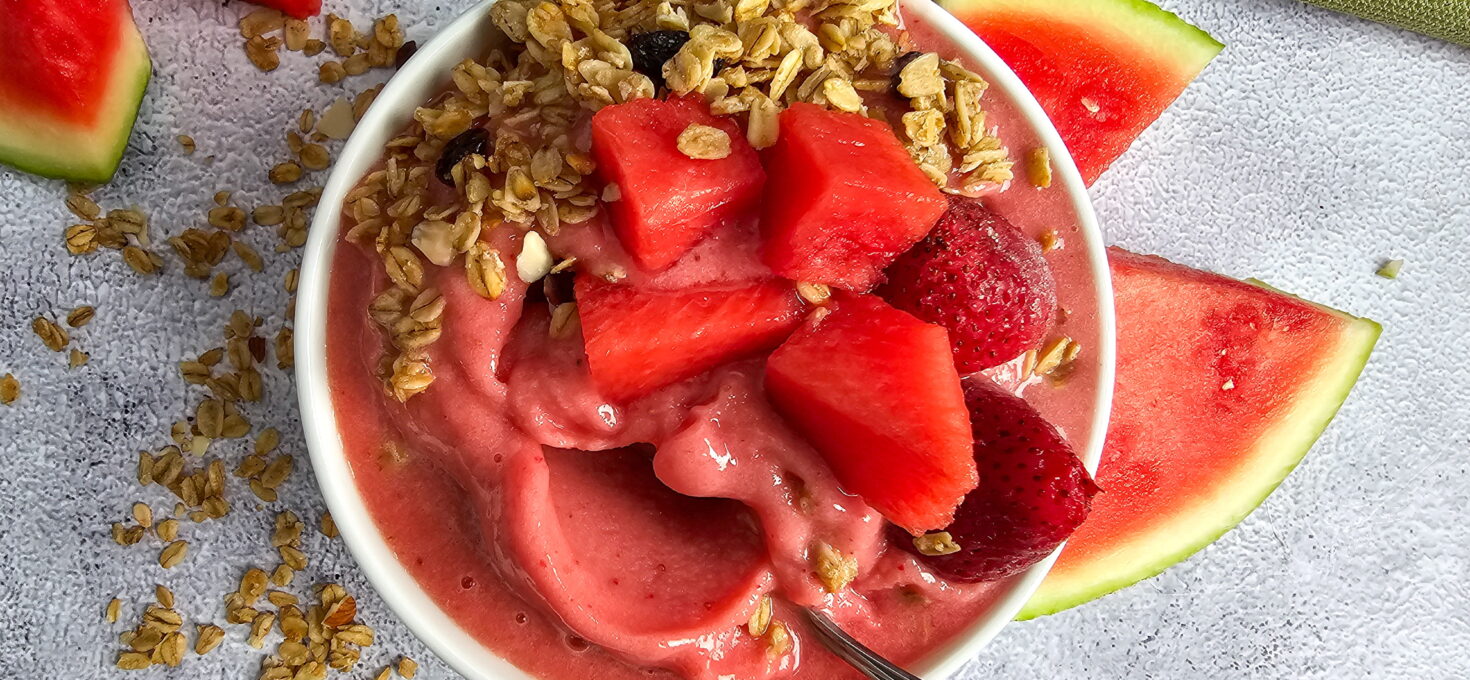 Watermelon Smoothie Bowl with Strawberries, Coconut & Fresh Berries