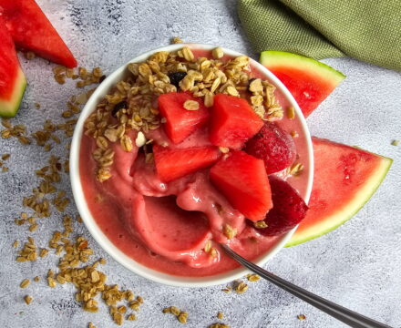 Watermelon Smoothie Bowl with Strawberries, Coconut & Fresh Berries