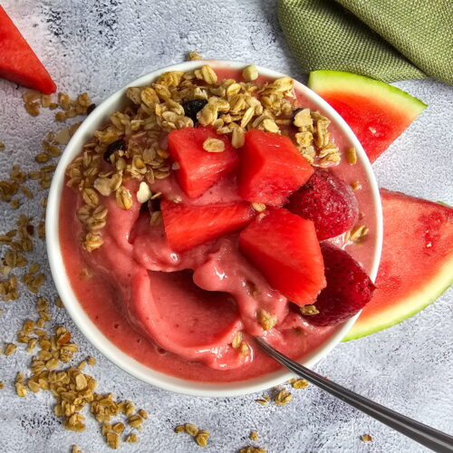 Watermelon Smoothie Bowl with Strawberries, Coconut & Fresh Berries