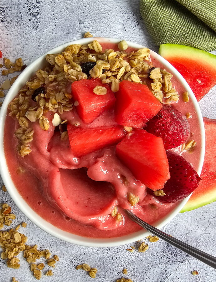 Watermelon Smoothie Bowl with Strawberries, Coconut & Fresh Berries